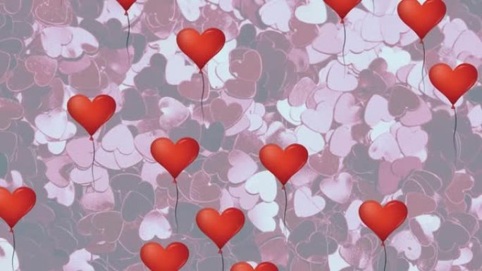 多颗爱心和红心气球的动画