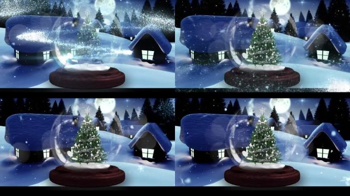 雪球在降雪和冬季风景上的动画
