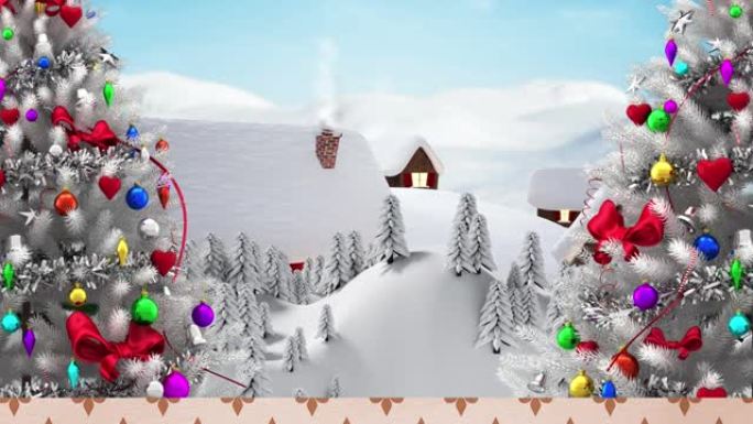 飘雪和冬季风景的圣诞树动画
