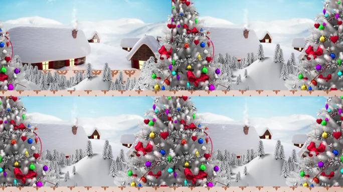 飘雪和冬季风景的圣诞树动画