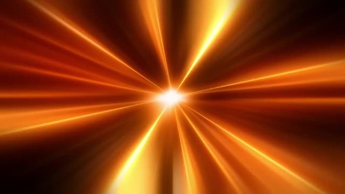 抽象循环旋转橙色辉光耀斑光与从中心恒星旋转发出的中心耀斑光一起火花。4K 3D分形无缝循环无限复杂发