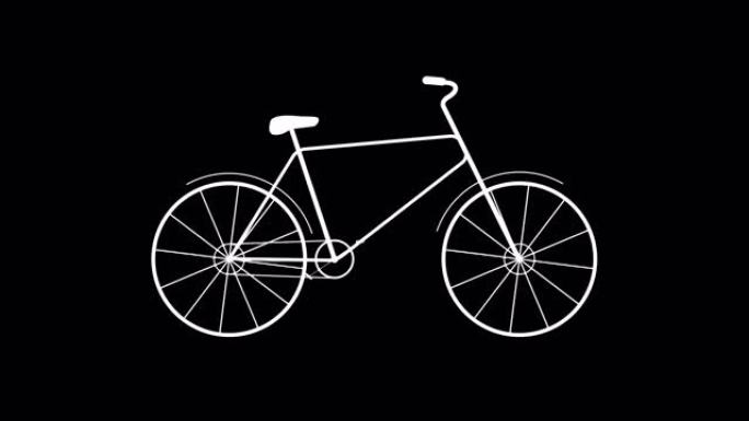 平面设计自行车动画背景与阿尔法通道。白色自行车骑行平稳。4k，60 fps。