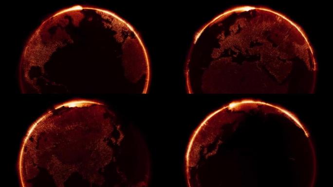 数字数据地球仪旋转-3d动画-红色版本
