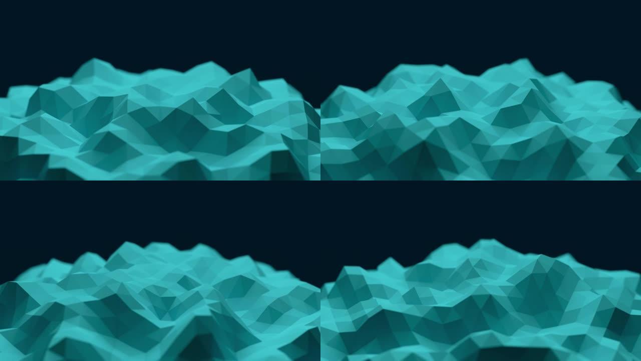3D动画-蓝色低聚几何形状旋转