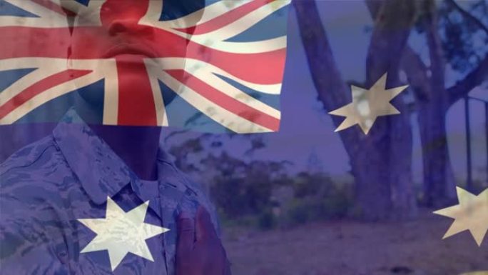 澳大利亚国旗在非裔美国男性士兵上的动画