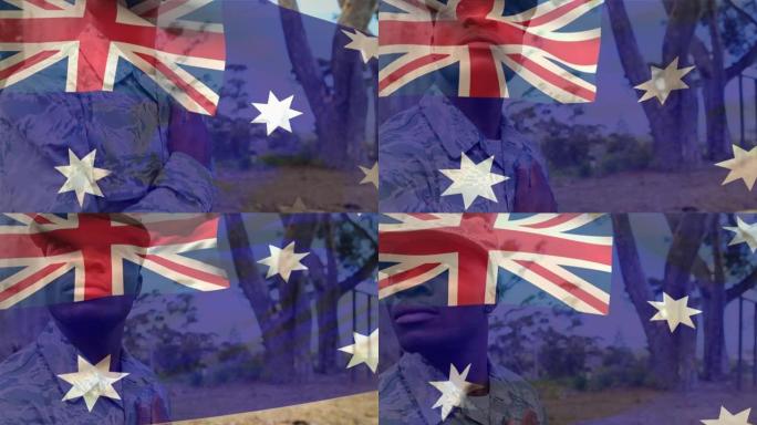 澳大利亚国旗在非裔美国男性士兵上的动画