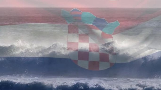 克罗地亚国旗在海上吹拂的动画