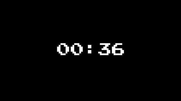 一分钟计时器。倒计时60秒。黑色背景上的数字。