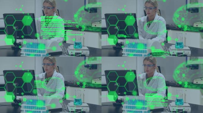 使用计算机对医生进行数据处理，数字人脑模型和分子的动画