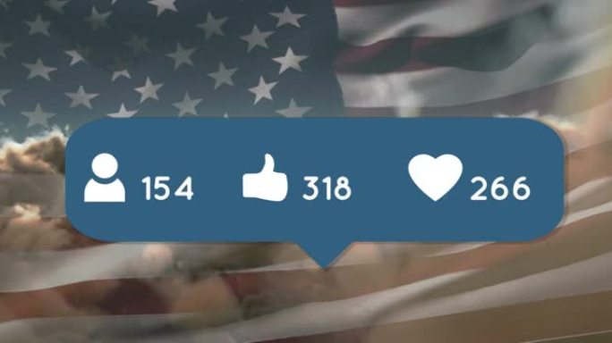 美国国旗上带有数字的社交媒体图标动画