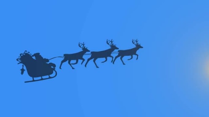 蓝色背景上的驯鹿拉雪橇上的圣诞老人的金色流星