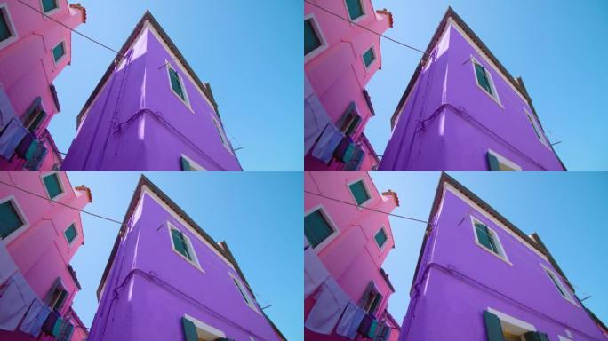 布拉诺十字路口紫色彩绘房屋的锐角