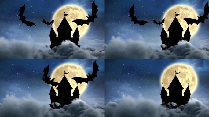 夜空上空飞行蝙蝠的动画