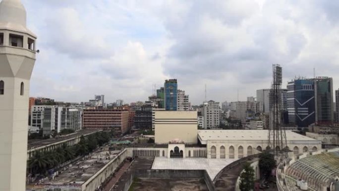首都达卡的孟加拉国Baitul Mukarram国家清真寺的空中无人机视图