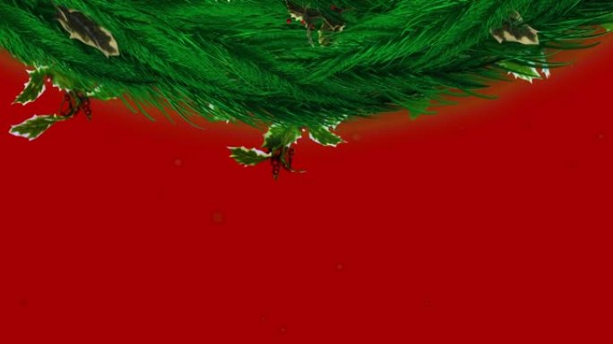 圣诞花环装饰和红色颗粒落在红色背景下