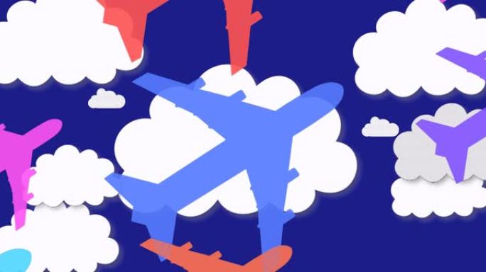 彩色飞机在云层上的动画