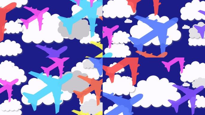 彩色飞机在云层上的动画