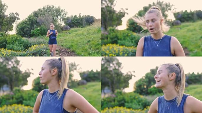 4k视频片段，一名年轻女子在跑步时屏住呼吸