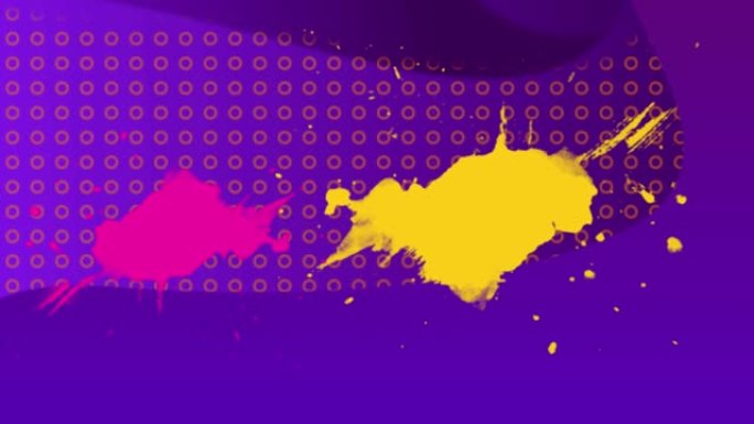 紫色背景上彩色油漆污渍的动画