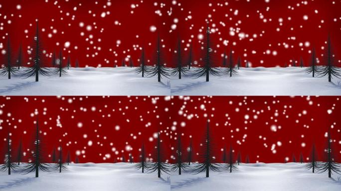 红色背景下的冬天景色飘落的雪动画