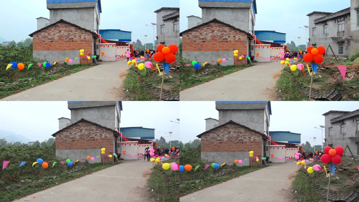 农村结婚道路上的气球布置