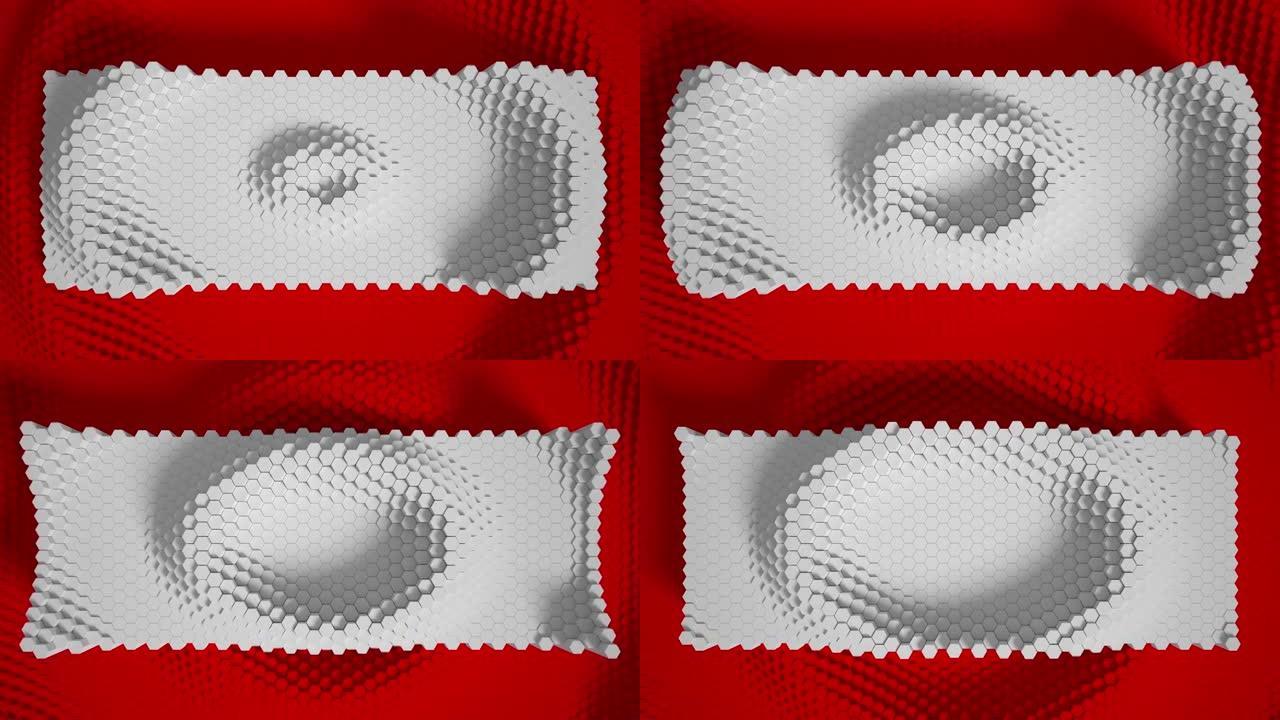 带有移动六边形的白色和红色马赛克表面。细胞。波。4k周期。商业演示和社交网络的动画。