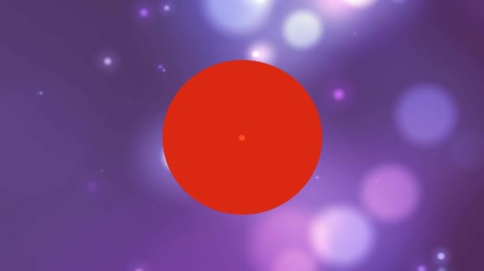红色圆圈中的红辣椒在紫色背景上移动的bokeh灯上的动画