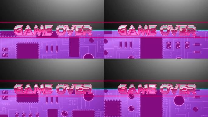 粉红色背景上的计算机电路板上的粉红色金属字母游戏动画