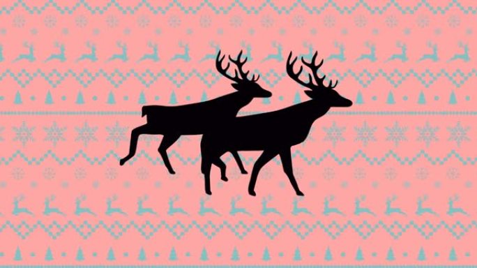 驯鹿在传统圣诞节图案上的动画