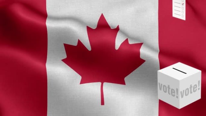 选票飞到框为加拿大选择-投票箱前的国旗-选举-投票-加拿大国旗-加拿大国旗高细节-国旗加拿大波浪图案