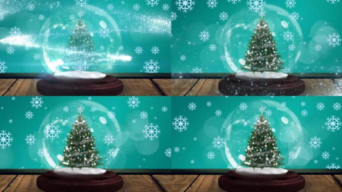 圣诞节雪球上雪花飘落的动画
