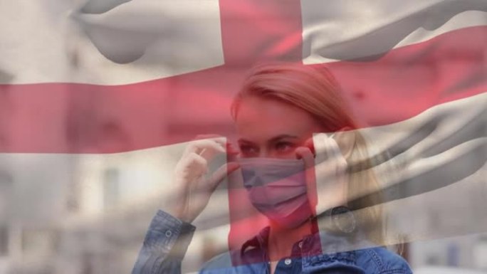 戴着口罩的女人的英格兰国旗动画