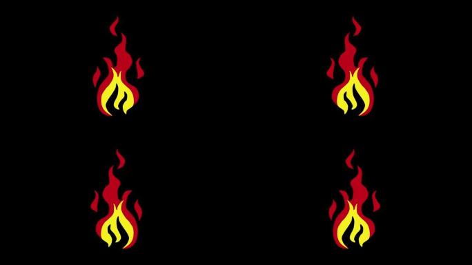 黑色背景上的火灾动画循环。4k