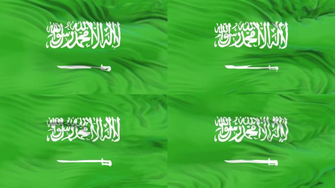 ksa旗正在挥舞3D动画。沙特阿拉伯的国旗在风中飘扬。沙特国旗。ksa无缝循环动画的符号。