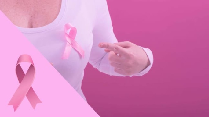 动画粉红乳腺癌丝带在白人妇女