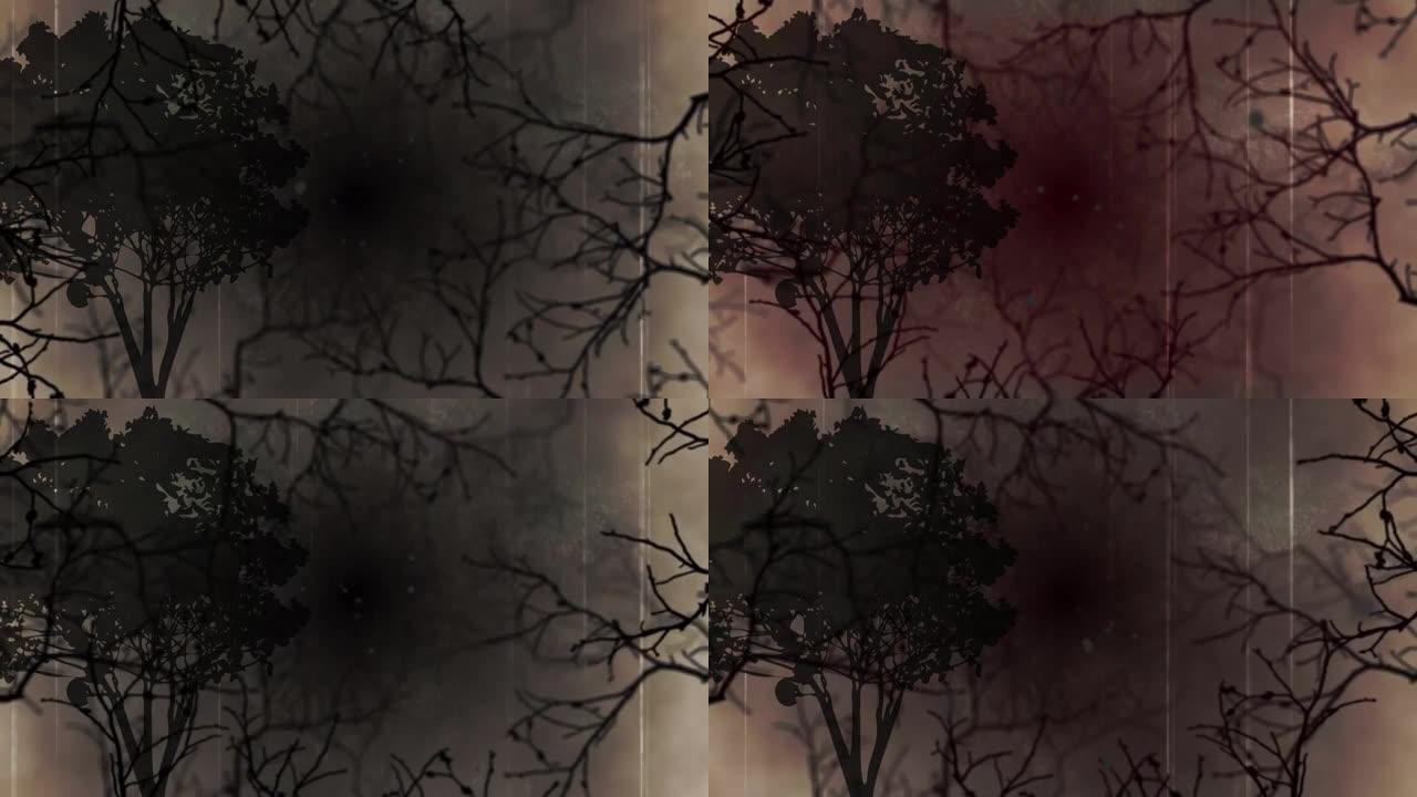 灰色背景下令人毛骨悚然的树枝的数字动画