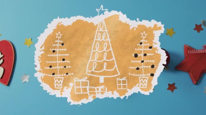 圣诞装饰品上的霓虹圣诞树动画