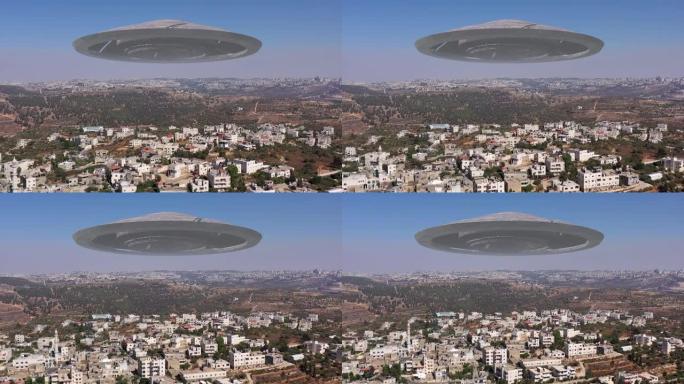 外星飞船ufo在耶路撒冷上空盘旋——鸟瞰图