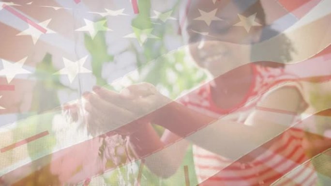 美国国旗在非裔美国女孩洗手上的动画
