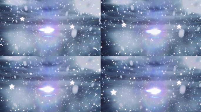 冬天风景上飘落的雪和星星的动画