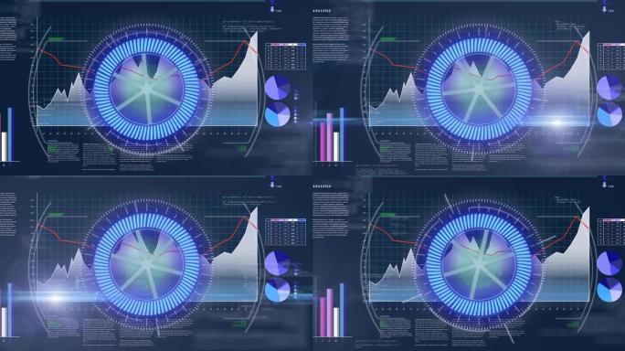 指南针在科学图形和数据上旋转的动画