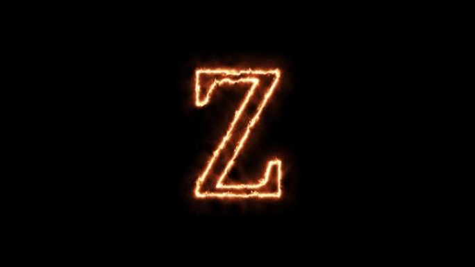 字母Z火。黑色背景上的动画字母4k视频在火焰中燃烧。