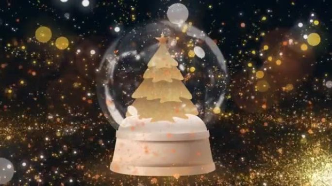 圣诞节雪球上的光迹和发光斑点的动画