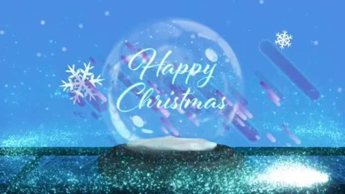 带有流星，紫光小径和雪的雪球中的圣诞节问候动画