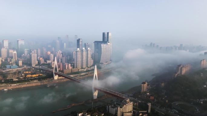 重庆城市风格早晨大景航拍