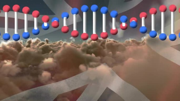 美国国旗和云层上的dna动画