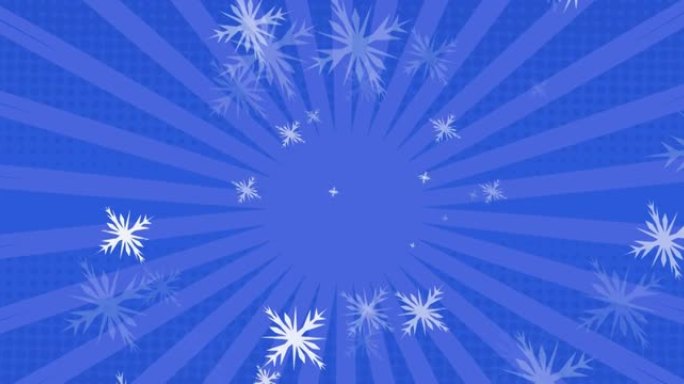 蓝色背景上飘落圣诞雪花的动画