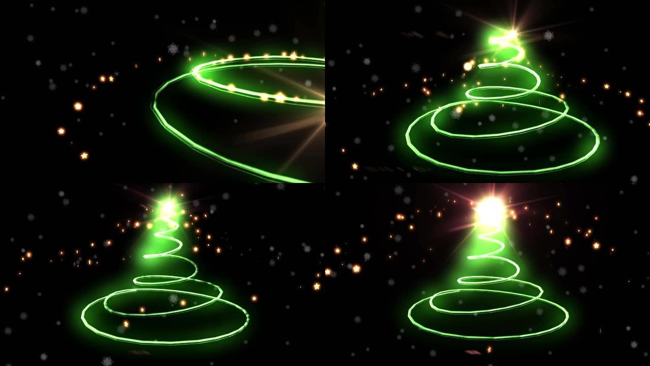 黑色背景上圣诞树的星形绘制形状