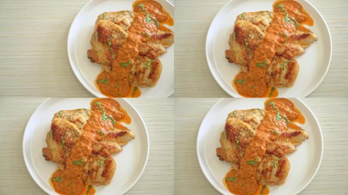 烤鸡排配红咖喱酱-清真食物风格