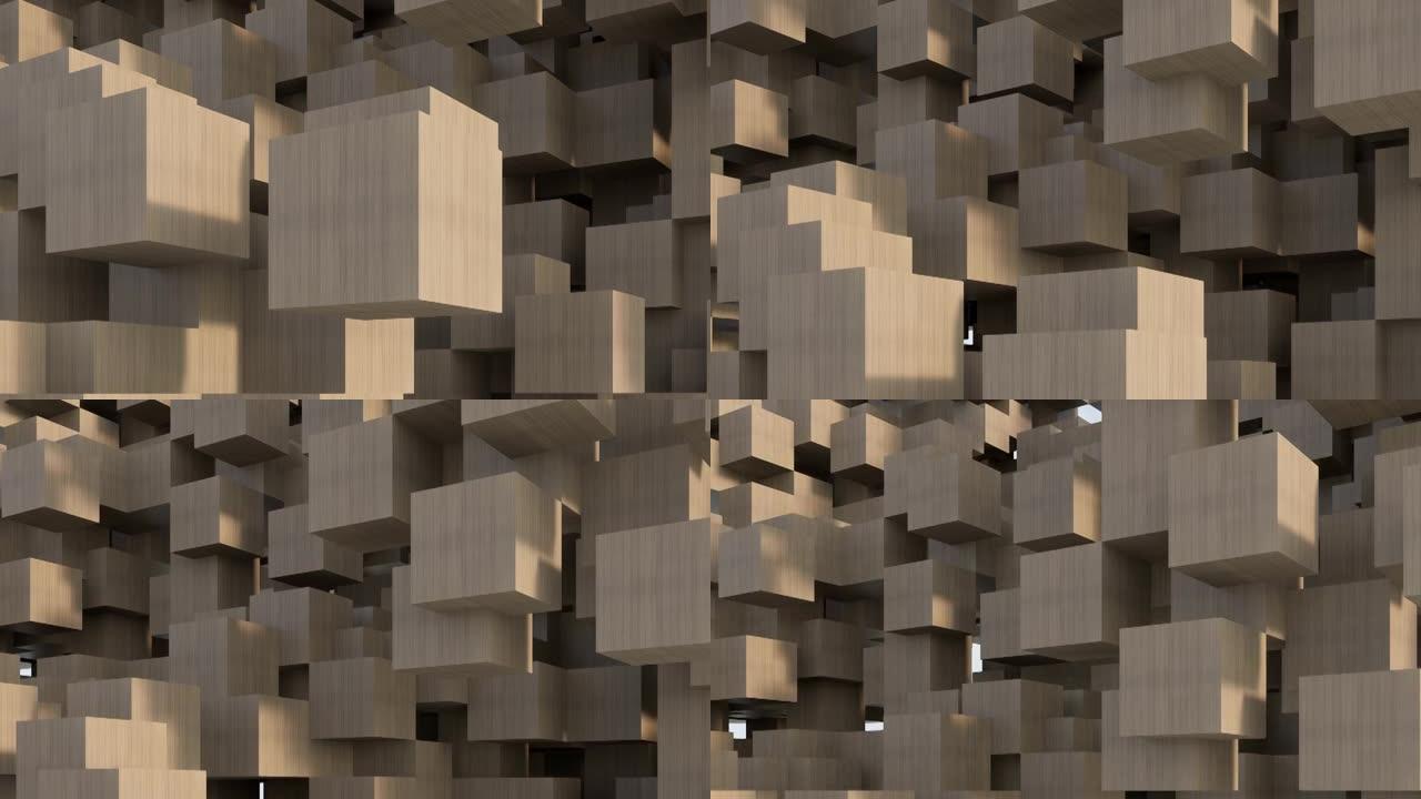 抽象背景由木制立方体制成，平移拍摄